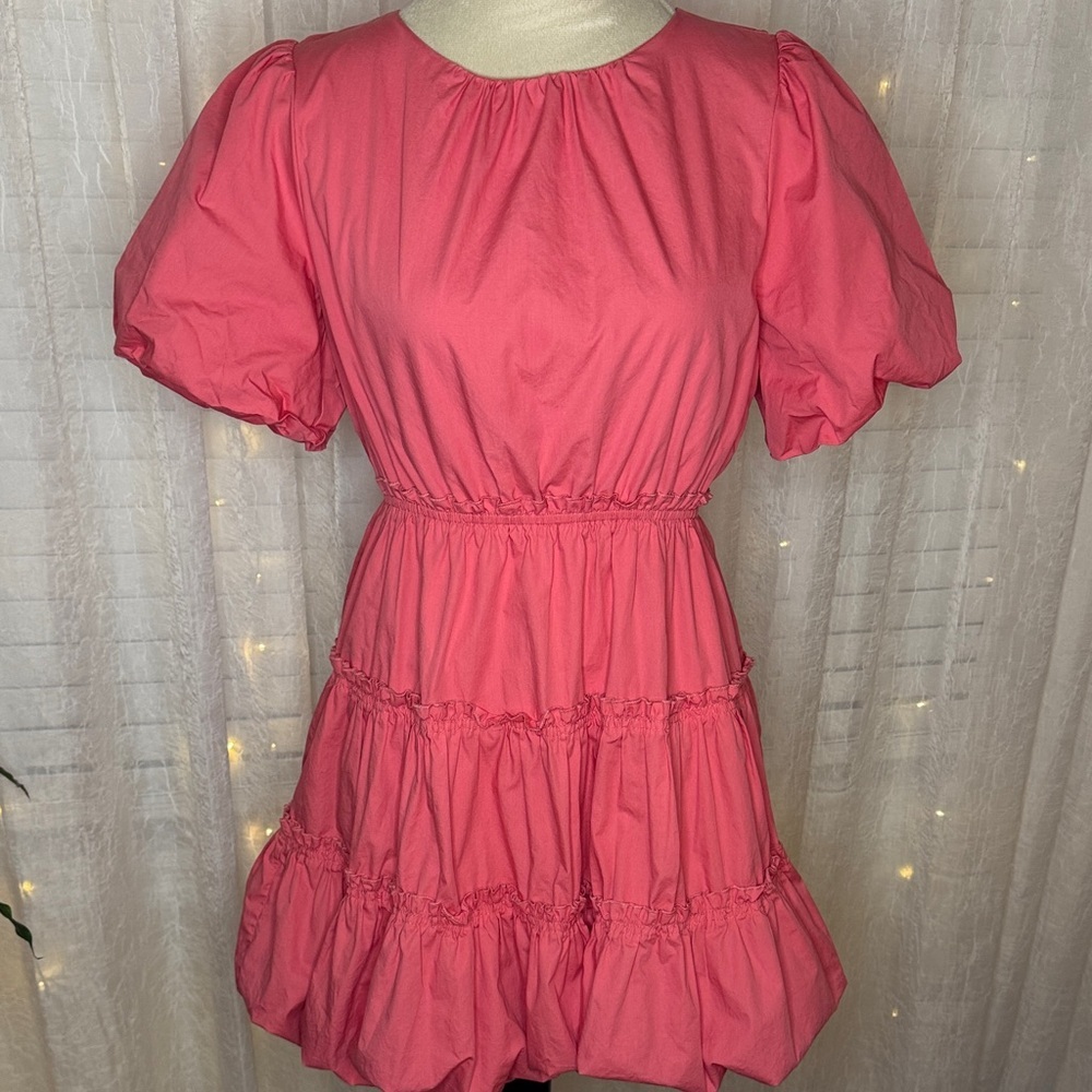 Mittoshop Coral Puff Sleeve Mini Dress